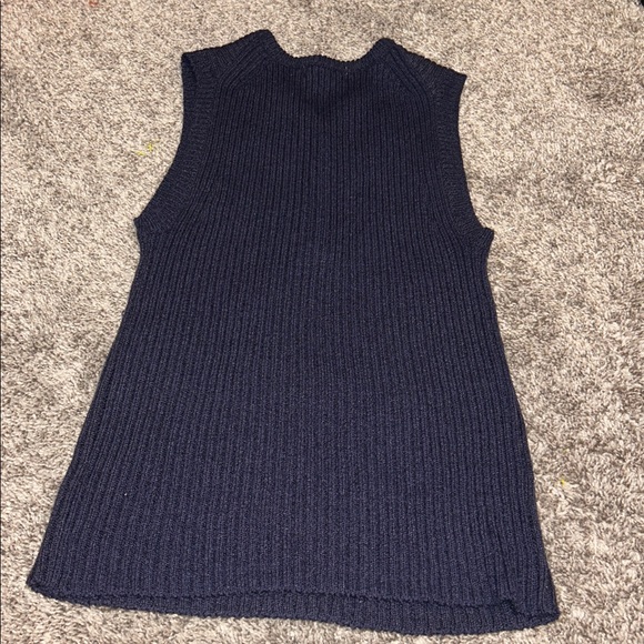 Nothing Written Ribbed Knit Henley Tank Navy Blue Sleeveless Stretch Cotton XS/S - Picture 3 of 5